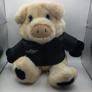 Vtg Harley Davidson God Bless America Plush Pig Stuffed Animal Motorcycle Jacket